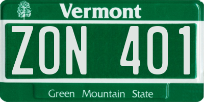 VT license plate ZON401