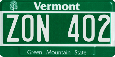 VT license plate ZON402