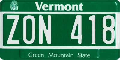 VT license plate ZON418