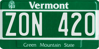 VT license plate ZON420