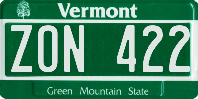 VT license plate ZON422