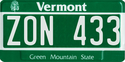 VT license plate ZON433