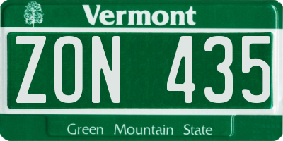 VT license plate ZON435