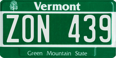 VT license plate ZON439
