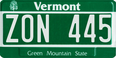 VT license plate ZON445