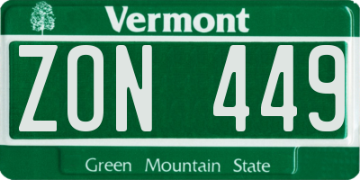 VT license plate ZON449