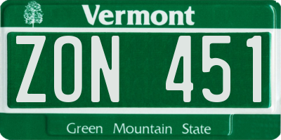 VT license plate ZON451