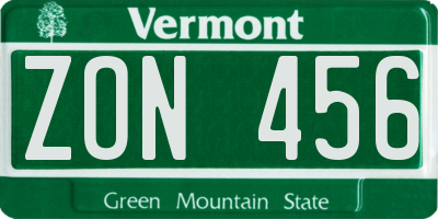 VT license plate ZON456