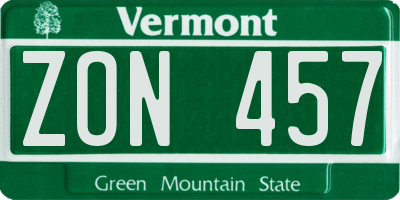 VT license plate ZON457