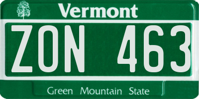 VT license plate ZON463