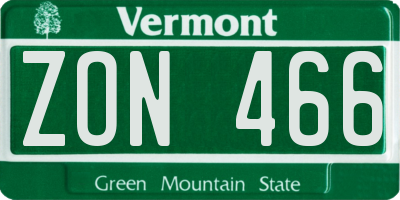 VT license plate ZON466