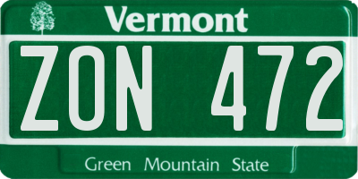 VT license plate ZON472