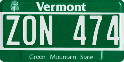 VT license plate ZON474