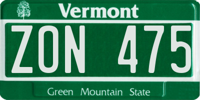VT license plate ZON475