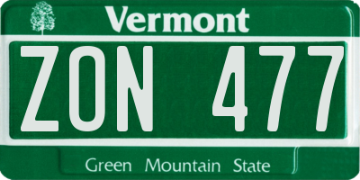 VT license plate ZON477