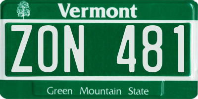 VT license plate ZON481