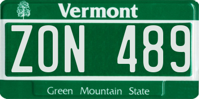 VT license plate ZON489