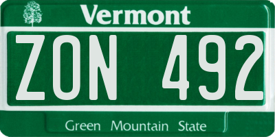 VT license plate ZON492