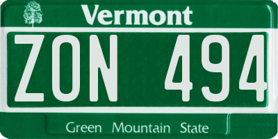 VT license plate ZON494