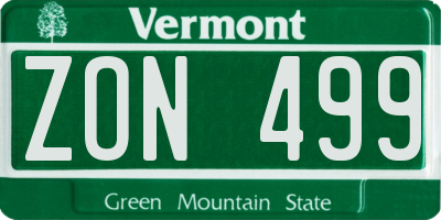 VT license plate ZON499