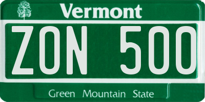 VT license plate ZON500