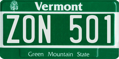 VT license plate ZON501
