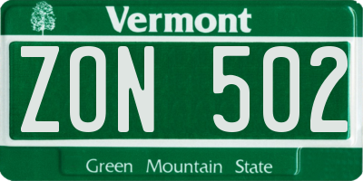VT license plate ZON502