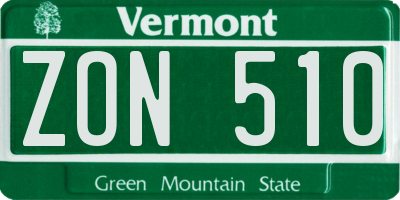 VT license plate ZON510