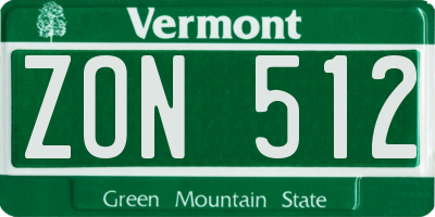 VT license plate ZON512