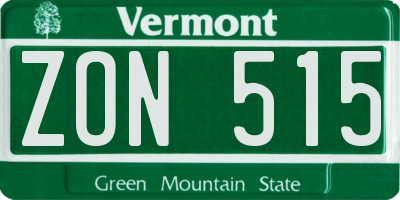 VT license plate ZON515