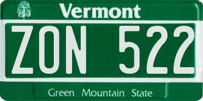 VT license plate ZON522