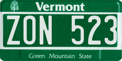 VT license plate ZON523