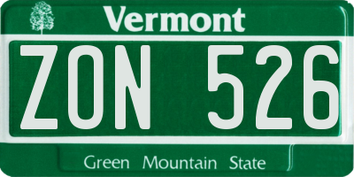 VT license plate ZON526