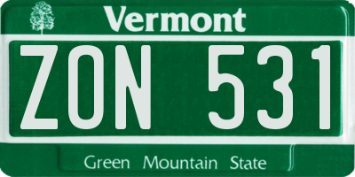 VT license plate ZON531