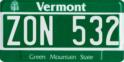 VT license plate ZON532