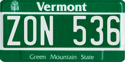 VT license plate ZON536