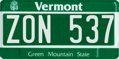 VT license plate ZON537
