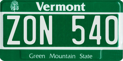 VT license plate ZON540
