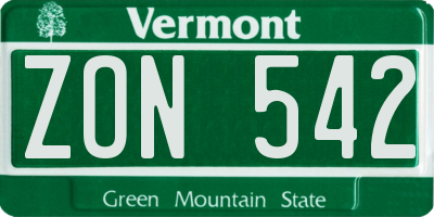 VT license plate ZON542