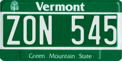 VT license plate ZON545