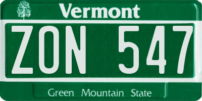 VT license plate ZON547