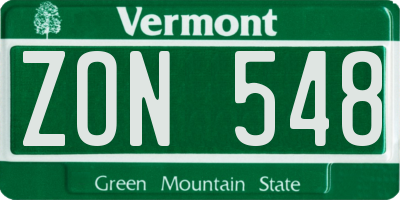 VT license plate ZON548