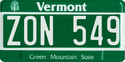 VT license plate ZON549