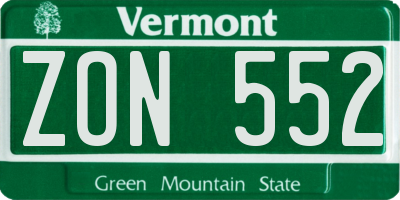 VT license plate ZON552