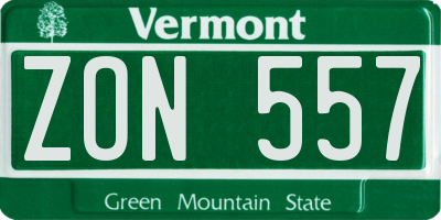 VT license plate ZON557