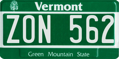 VT license plate ZON562