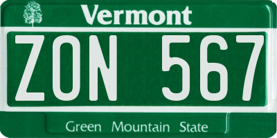 VT license plate ZON567