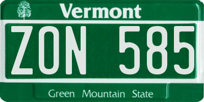 VT license plate ZON585