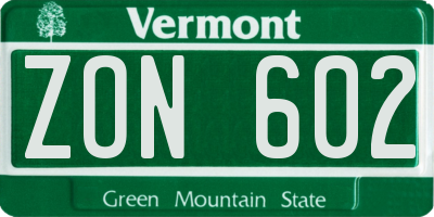 VT license plate ZON602