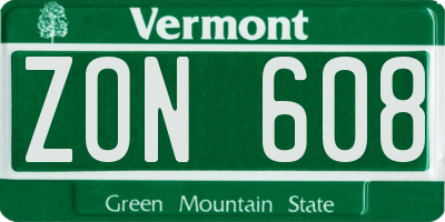 VT license plate ZON608